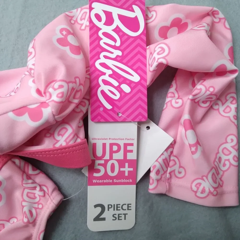 Girls Swimsuit Barbie Toddler Size 4T Bikini Two Piece Set Long Sleeve Sunblock
